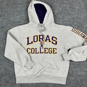 Champion Hoodie Mens Size M Gray Loras College Duhawks Graphic Pullover Campus